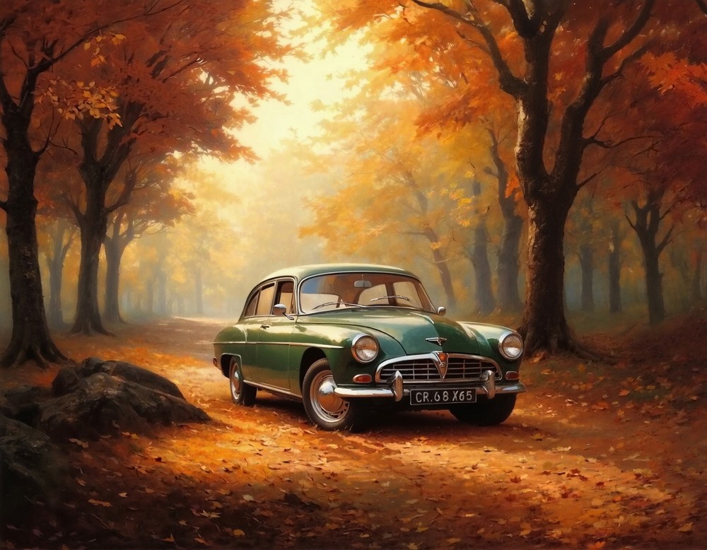 Backdrop "Retro car autumn park"