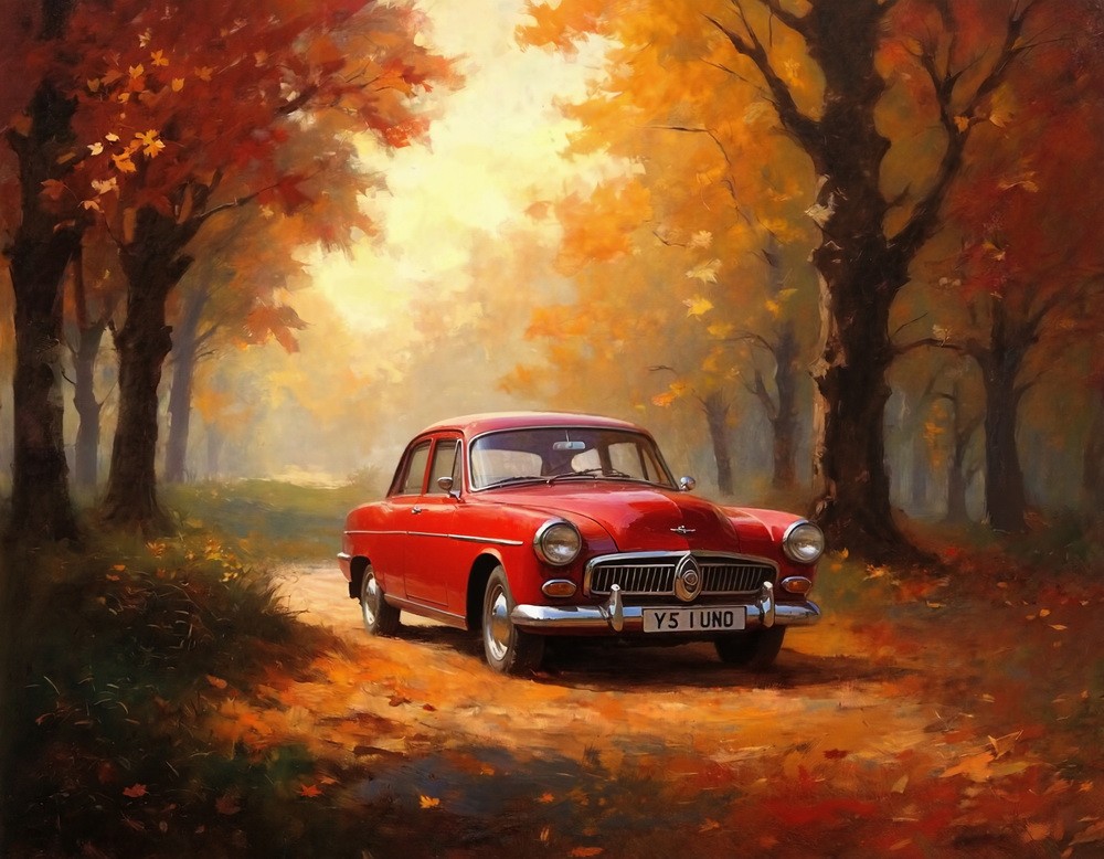 Backdrop "Retro car autumn park"