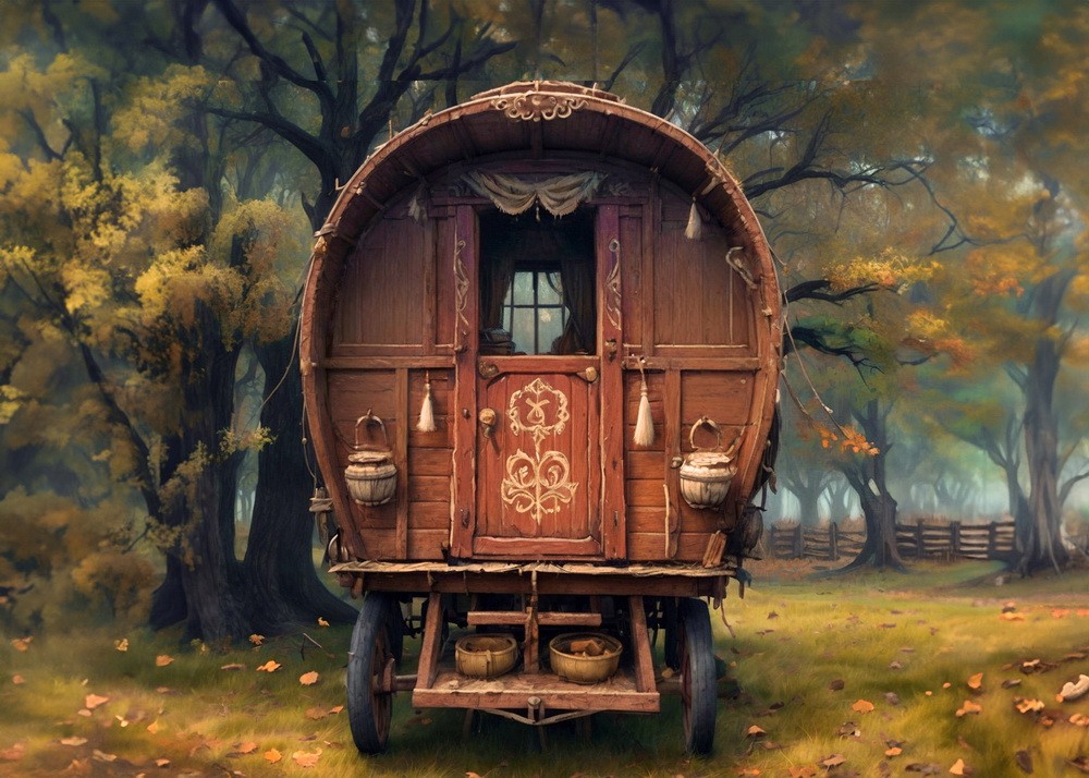 Backdrop "Gypsy wagon autumn"