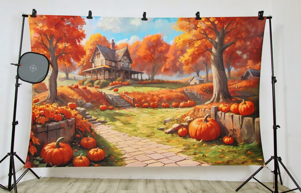 Backdrop "House on a hill with pumpkins"